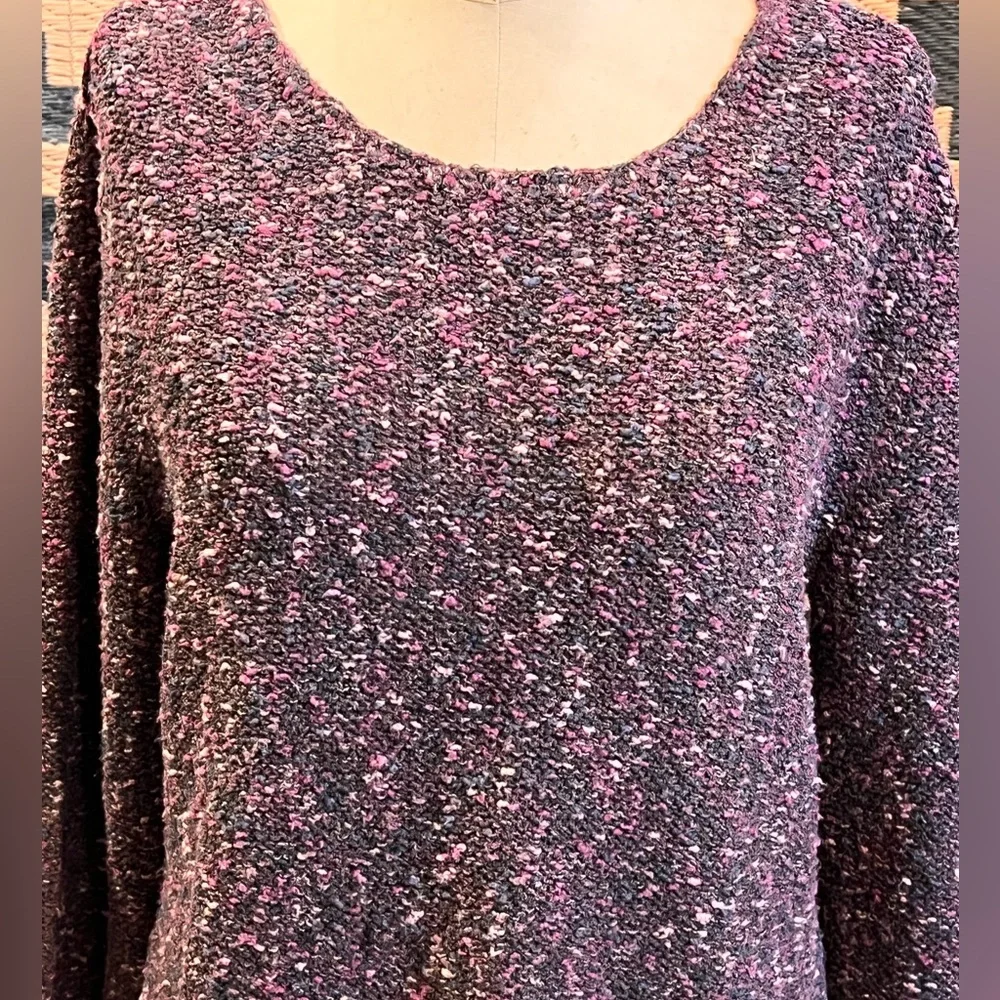 JJill plum‎ purple marled yarn knit sweater crewneck statement bell sleeves